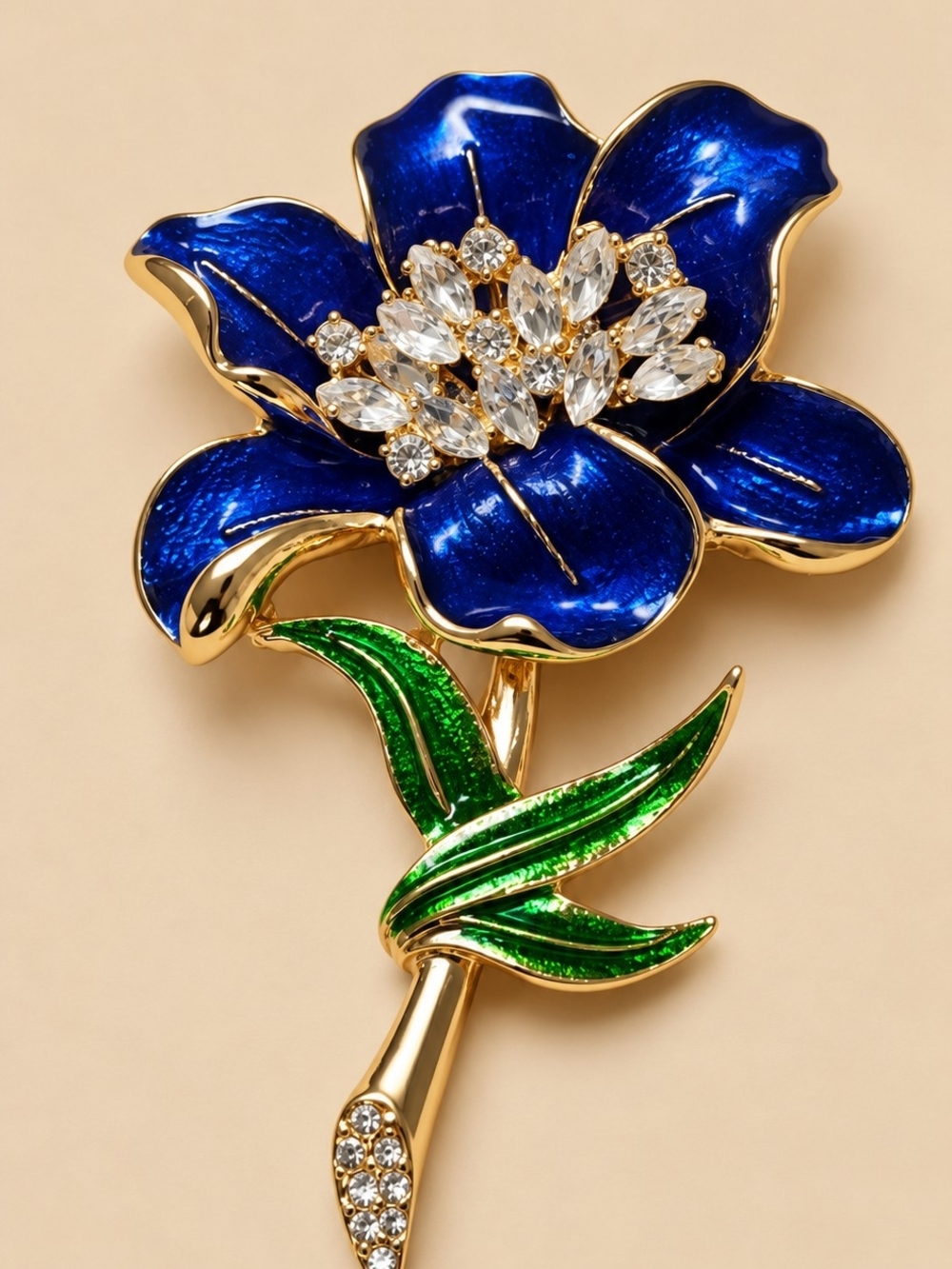 Blue and Green Crystal Flower Brooch - Elegant Women's Jewelry
